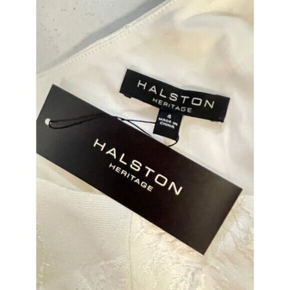 Halston Heritage One-Shoulder Floral Jacquard Textured Dress Chalk NWT 4 - Picture 6 of 7